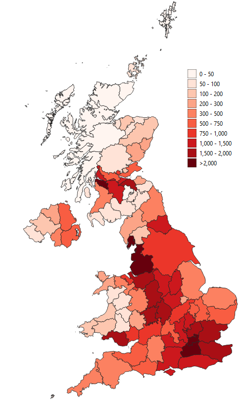 Population Density of Historic Counties from 2011 Census